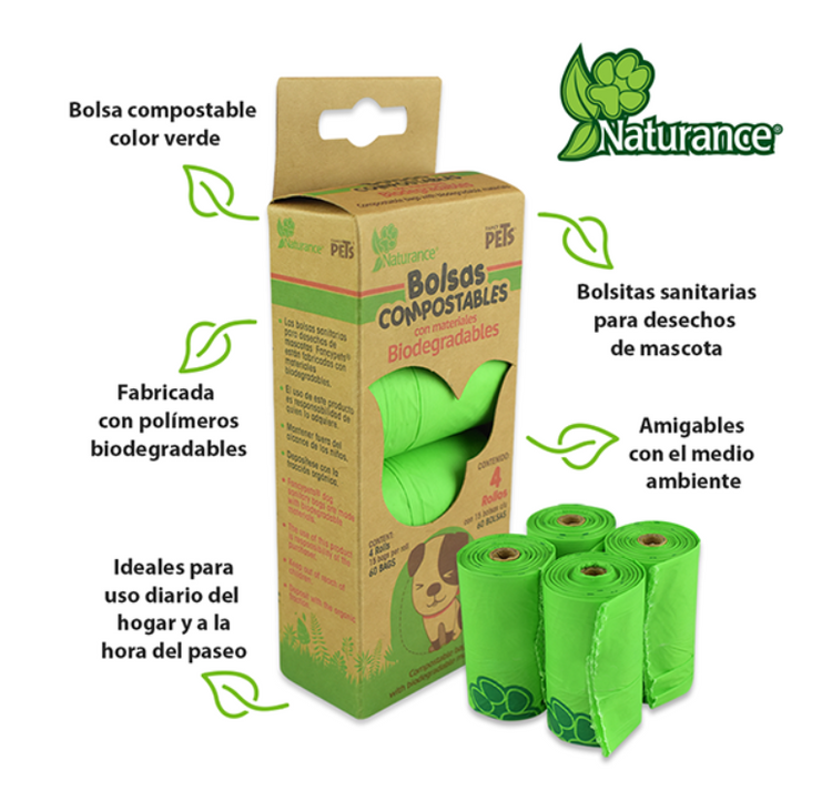 BOLSAS SANITARIAS BIODEGRADABLES 4 ROLLOS / 60 BOLSAS