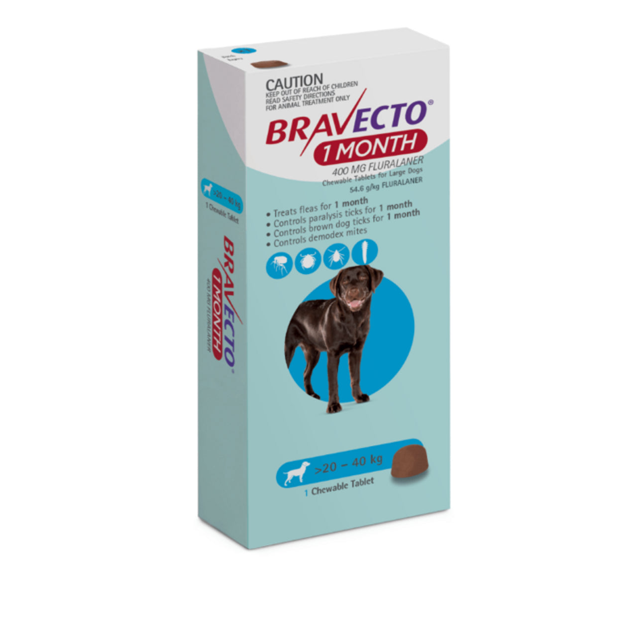 BRAVECTO 1 MES 20 A 40 KG C/ 1 TABLETA