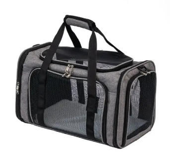 Transportadora para perro o gato color gris con negro